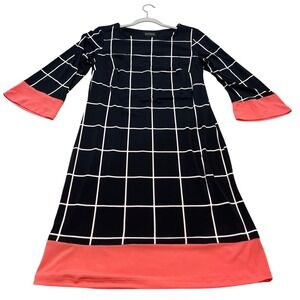Enfocus Studio Black White Grid Print Coral Bell Sleeve Maxi Dress Size 12